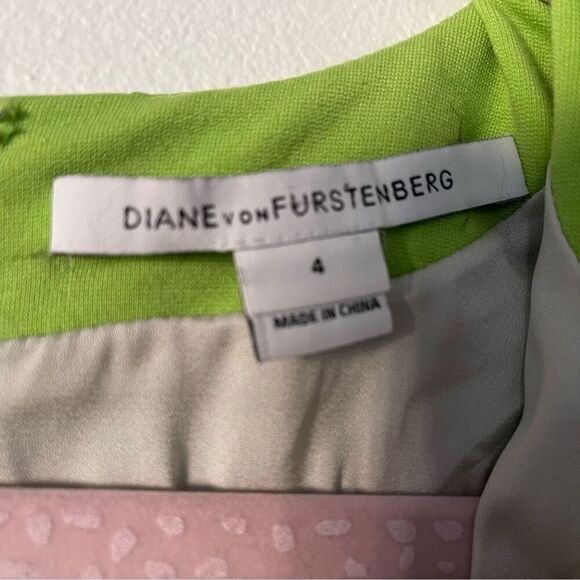 Diane Von Furstenburg Agatha Knit Lime Green Mini Dress Retro Rave Festival Sz 4 - Picture 7 of 10